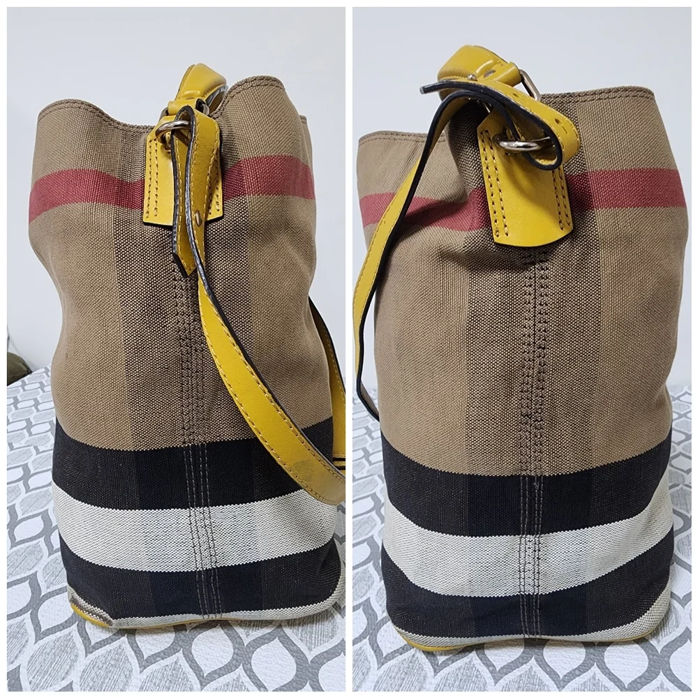 BURBERRY Canvas Mega Check Medium Ashby Hobo Saddle Bag Yellow/Beige
